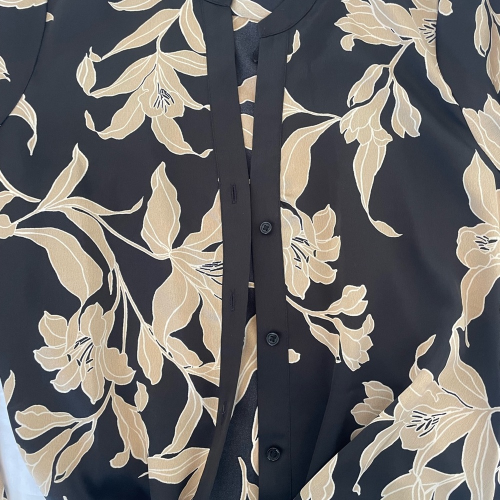 Halogen Floral Mid-Flare Sleeves Blouse with Tie Front New M